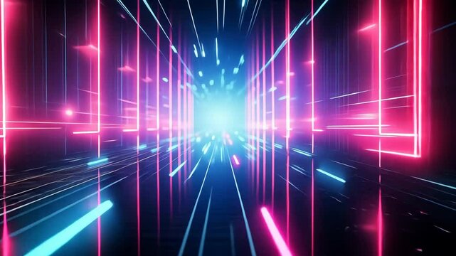科技数字光线通道信息高速霓虹灯航拍