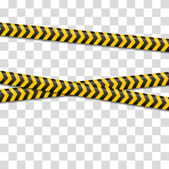 Realistic yellow barricade tape. Police danger warning line. Concept graphic element. Construction sign. Set of danger caution seamless tapes. Creative vector illustration of stripe border