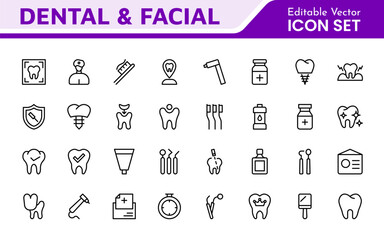 Dental Icon Set. A comprehensive collection of vibrant and professional icons for dental practices, perfect for patient communication to promote oral health awareness.