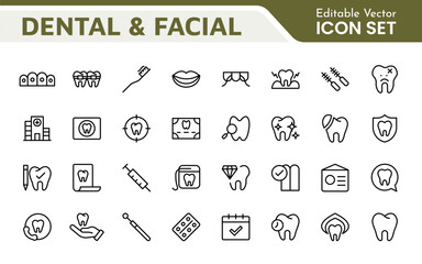 Dental Icon Set. A comprehensive collection of vibrant and professional icons for dental practices, perfect for patient communication to promote oral health awareness.