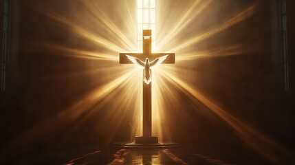 Naklejka premium The empty tomb at dawn signifies the resurrection of Jesus in a mystical forest setting
