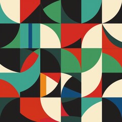 Abstract geometric pattern featuring vibrant colors and shapes.