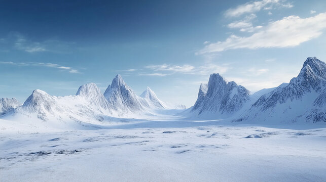 snow covered mountains and empty snowland