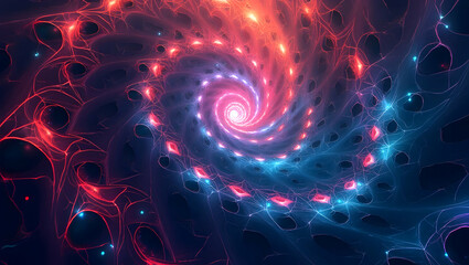 Fototapeta premium Abstract colorful background with different geometric shapes, neon colors merging with each other and fractal patterns with a cosmic energy