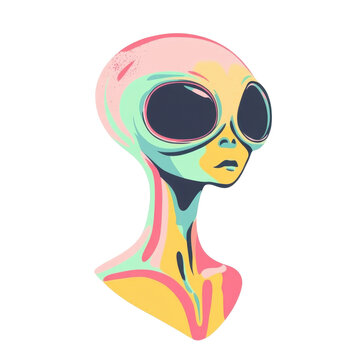 Colorful alien portrait with big eyes posing