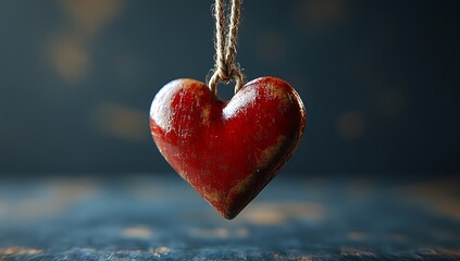 Fototapeta premium Red Heart Hanging from a Delicate String.