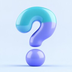 A glossy, two-toned question mark in blue and violet stands against a pastel blue background, conveying curiosity and inquiry.