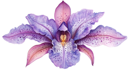 A Purple and Pink Speckled Flower Against White Background.