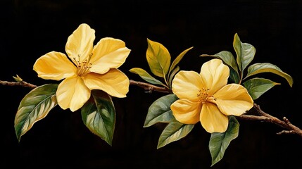 Golden Yellow Flowers on Black Background
