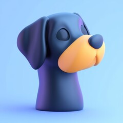 3D illustration of a cartoon dog head with blue tone and contrasting yellow snout, set against a light blue background.