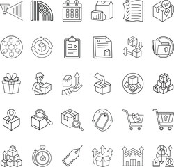 Logistics, Supply Chain, Delivery, Packaging, Inventory, Management Icons