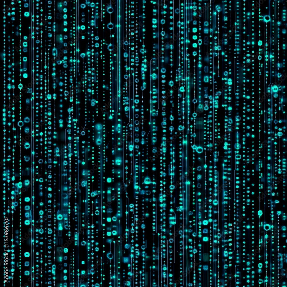 Fototapete digital abstract representation of data streams in turquoise and black tones with floating circles a