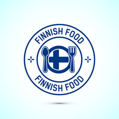 Finnish food icon badge with flag, suitable for restaurant business