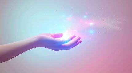 Glowing magical light emanating from a woman's hand.