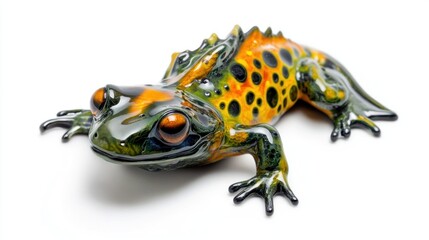 Fototapeta premium Colorful frog figurine isolated on white background.