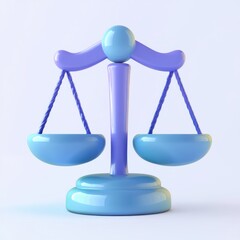 A 3D icon of a balance scale, featuring pastel blue and purple colors, symbolizing justice and fairness.