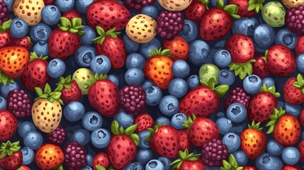 Colorful mix of fresh strawberries, blueberries, and blackberries.