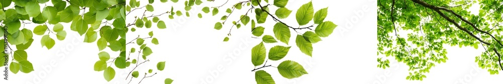 Poster a tree branch with green leaves, isolated for design and retouch work.