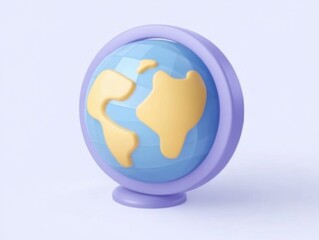 A 3D icon of a pastel globe with simplified continents, set on a light blue background, conveying a playful and educational theme.