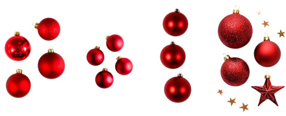 Three red Christmas balls, depicted falling, isolated on a white background.