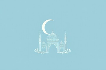 Obraz premium Elegant Mosque Illustration with Crescent Moon Design