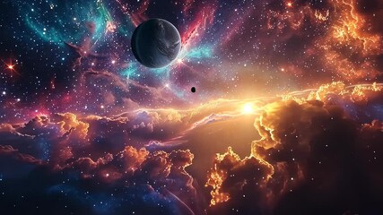 Abstract cosmic scene with radiant stars and dreamy planetary vibes