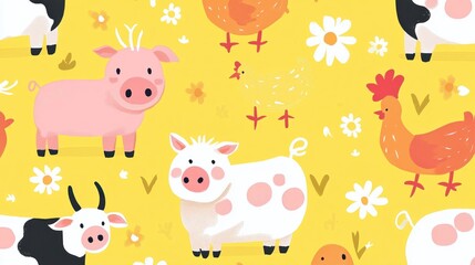 Naklejka premium Cute farm animals seamless pattern.