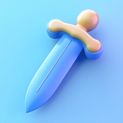 A 3D icon of a simplified sword with a yellow handle set against a soft blue background, giving it a playful and cartoonish appearance.