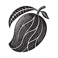 Mango Silhouette Vector Illustration, Solid White Background.