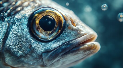 Close-Up of Underwater Fish Eye and Face, Hyper-Realistic, AI generated illustration