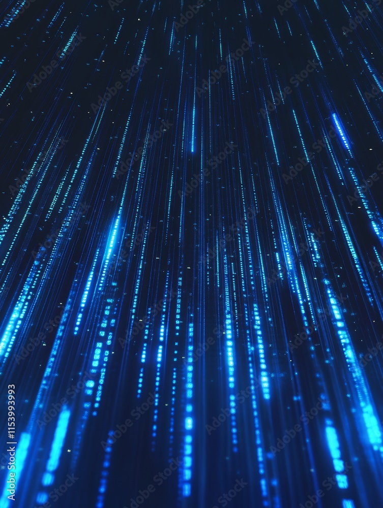 Poster digital blue lines cascade in a futuristic pattern, creating a mesmerizing effect reminiscent of tec