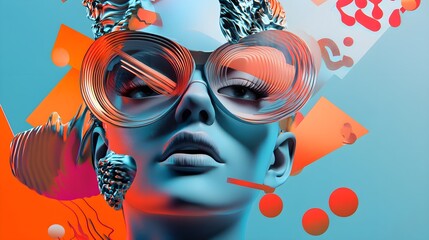 Bright and spectacular image of the face of a young beautiful stylish woman as a finished product or as a graphic resource for your best projects