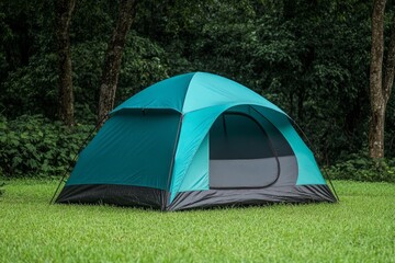 Teal Camping Tent in Lush Forest - Perfect for a Relaxing Outdoor Adventure