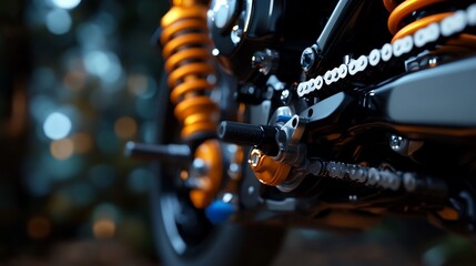 Fototapeta premium Close-up View of a Motorcycle's Engine and Components