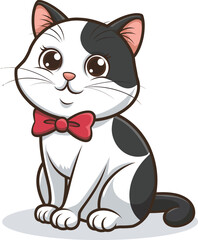 Realistic white cat with black specks. Vector Illustration. Isolated with white background.
