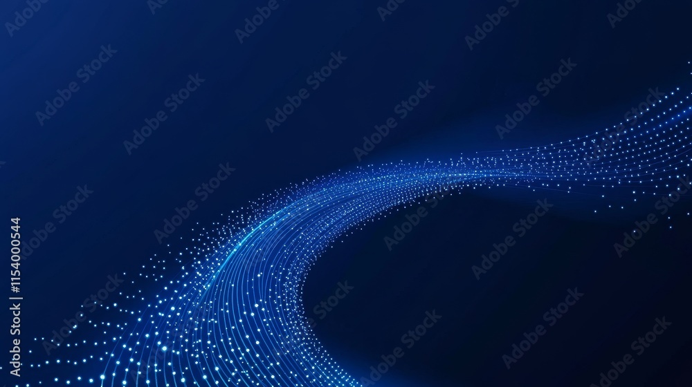 Aufkleber Dynamic Blue Wave of Light Particles Conveys Energy and Movement in a Digital Space Representing Advanced Technology and Innovation Concepts