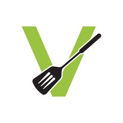 Cooking Logo combine with letter V vector template