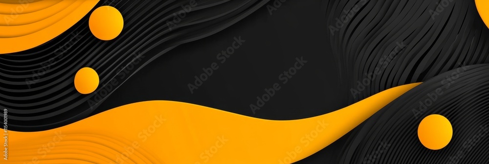 Poster vibrant abstract waves with textured patterns in black and yellow colors creating a dynamic visual e
