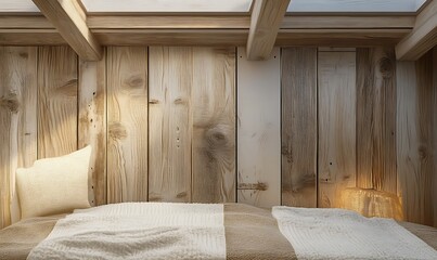 Scandinavian concept, Interior of the cute small attic bedroom with cozy minimal mix scandinavian style