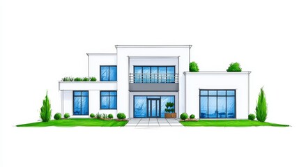 The sketch depicts a sustainable urban development with greenery emphasizing eco-friendliness.