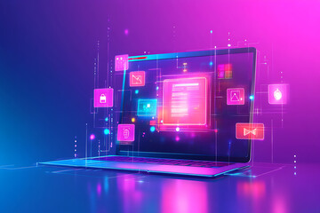 Vibrant Tech Laptop Display - Futuristic Interface