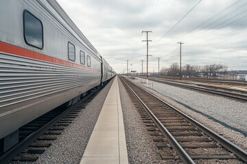 Fototapeta premium A Majestic Train on a Track, A Scenic Railway Journey Through the Landscape