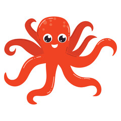 Cute cartoon red ocean octopus. Happy marine character in flat style.