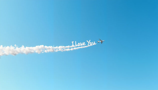 Airplane writing "I Love You" in clear blue sky