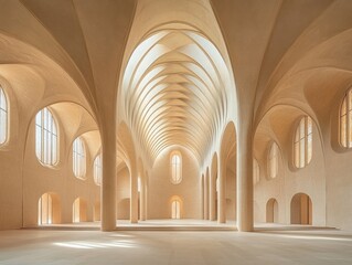 Obraz premium Stunning nave features ribbed vaults and slender columns glowing with light from tall clerestory windows