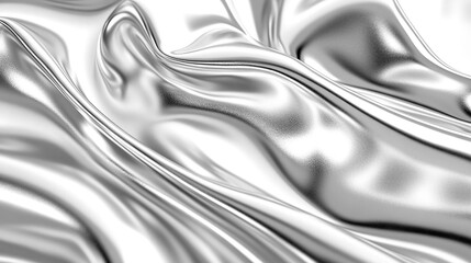 Smooth metallic texture creates abstract silver background, showcasing elegant waves and reflections. This visually striking design evokes sense of modernity and sophistication