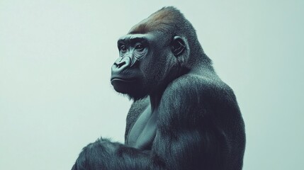 Fototapeta premium Powerful gorilla portrait against a light background.