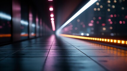Fototapeta premium Dreamy Visualization of a Modern Corridor with Blended Lighting and a Futuristic Blueprint Aesthetic in 2D Style