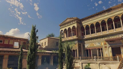 Majestic representation of Greek civilization focusing on the Byzantine influence with a detailed rendering of Byzantine mosaics