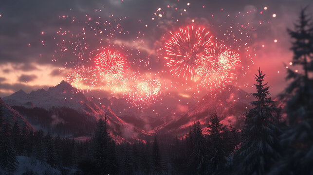 Fireworks illuminating the sky during Lunar New Year